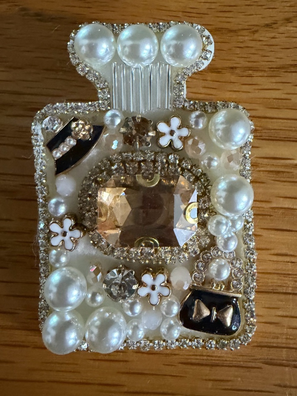 Pearl & Crystal Perfume Brooch - Gold Accent